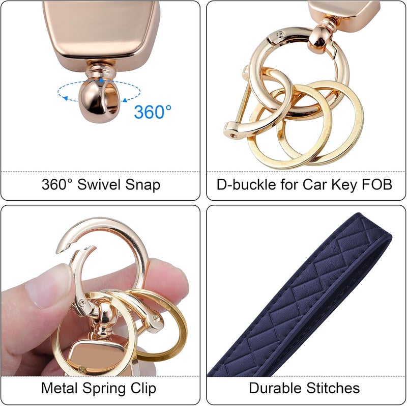 Weixiltc Leather Wristlet Keychain, Car Key Chain Holder with 2 Key Ring & Anti-Lost D Ring, Key Fob Wristband for Women - Image 3